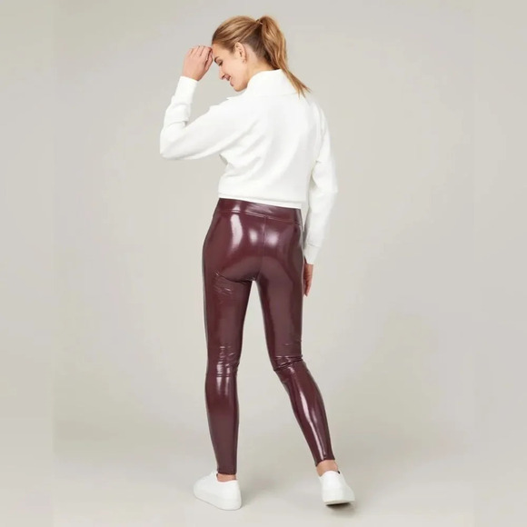 SPANX NWOT Faux Patent Leather Leggings in Ruby - Picture 5 of 13